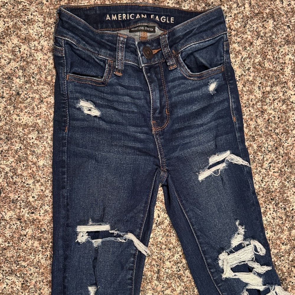 American Eagle Outfitters Women's Ripped Dark Blue Skinny Jeans